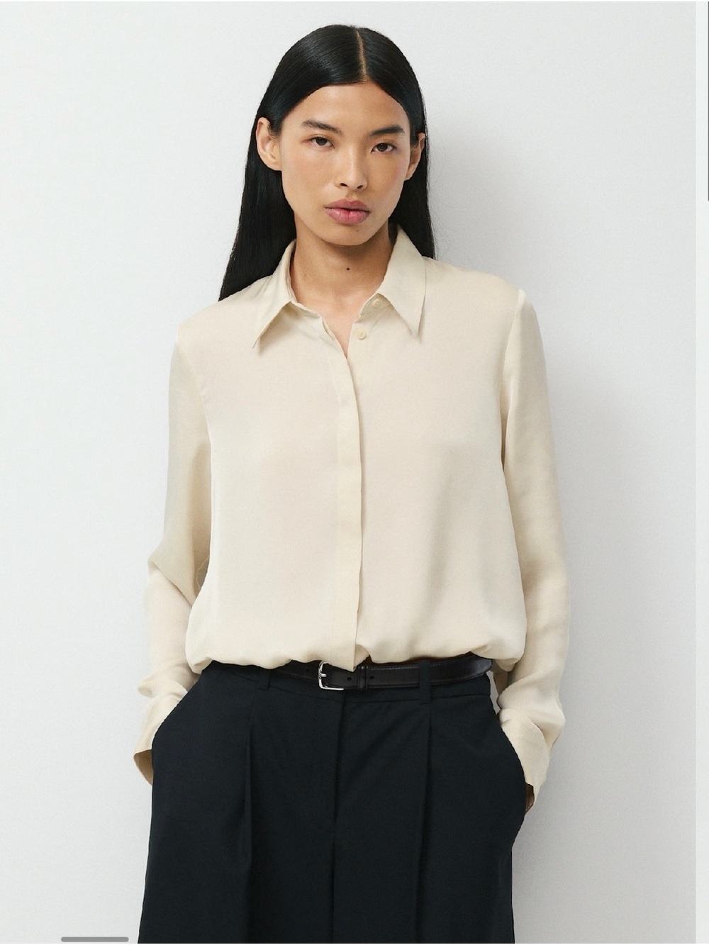 Classic Cream Satin Button-Front Blouse